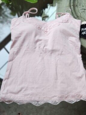 Light Pink Lace Trim Cami Top Built In Bust Cups M Planet Heart Sincerely Jules